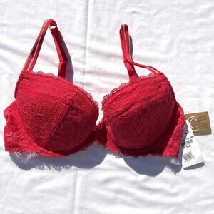 Chantelle Merci Underwire Push Up Bra 36D Poppy Red Removable Pads C17420